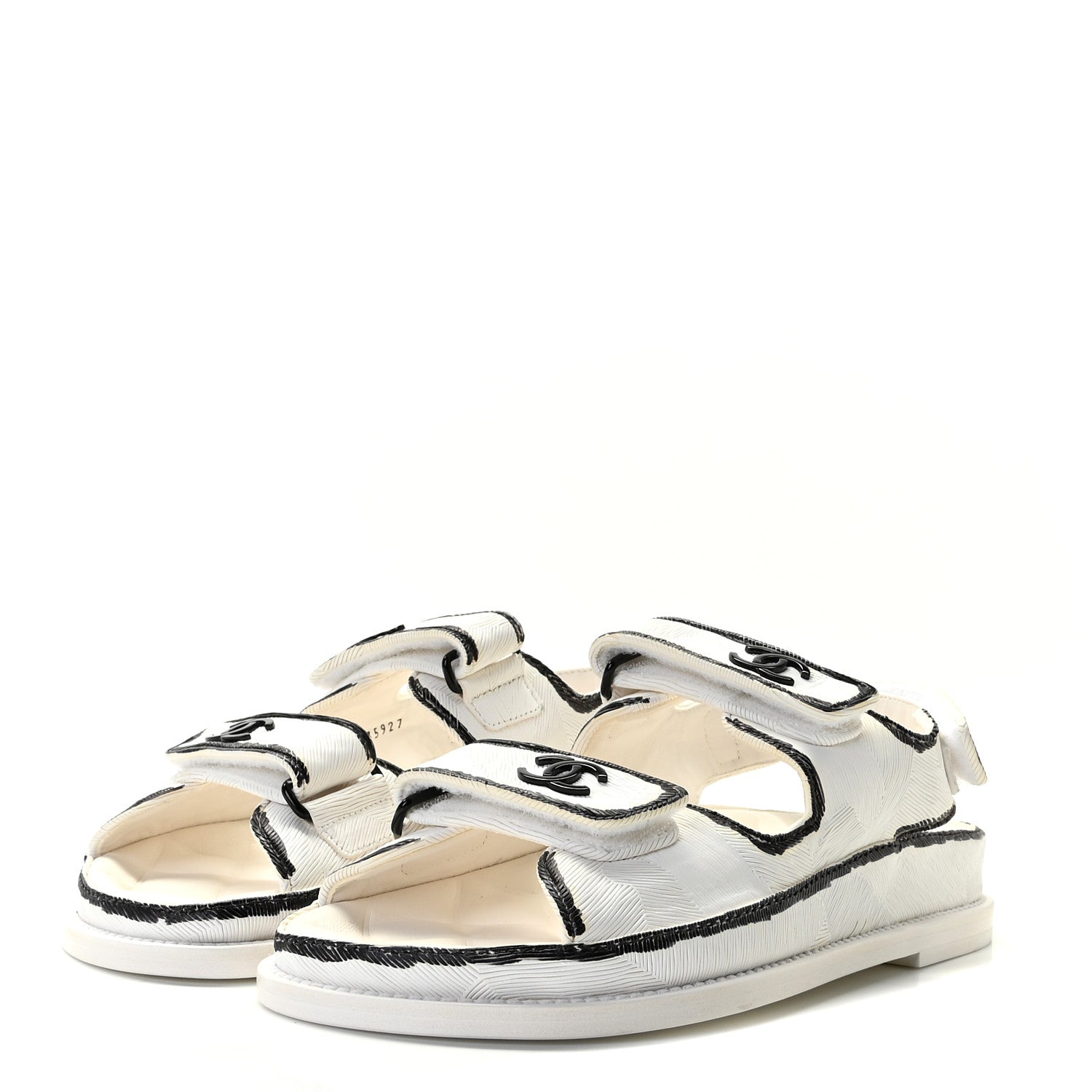 Chanel Printed Calfskin Velcro Dad Sandals 36.5 White Black 2 of 12