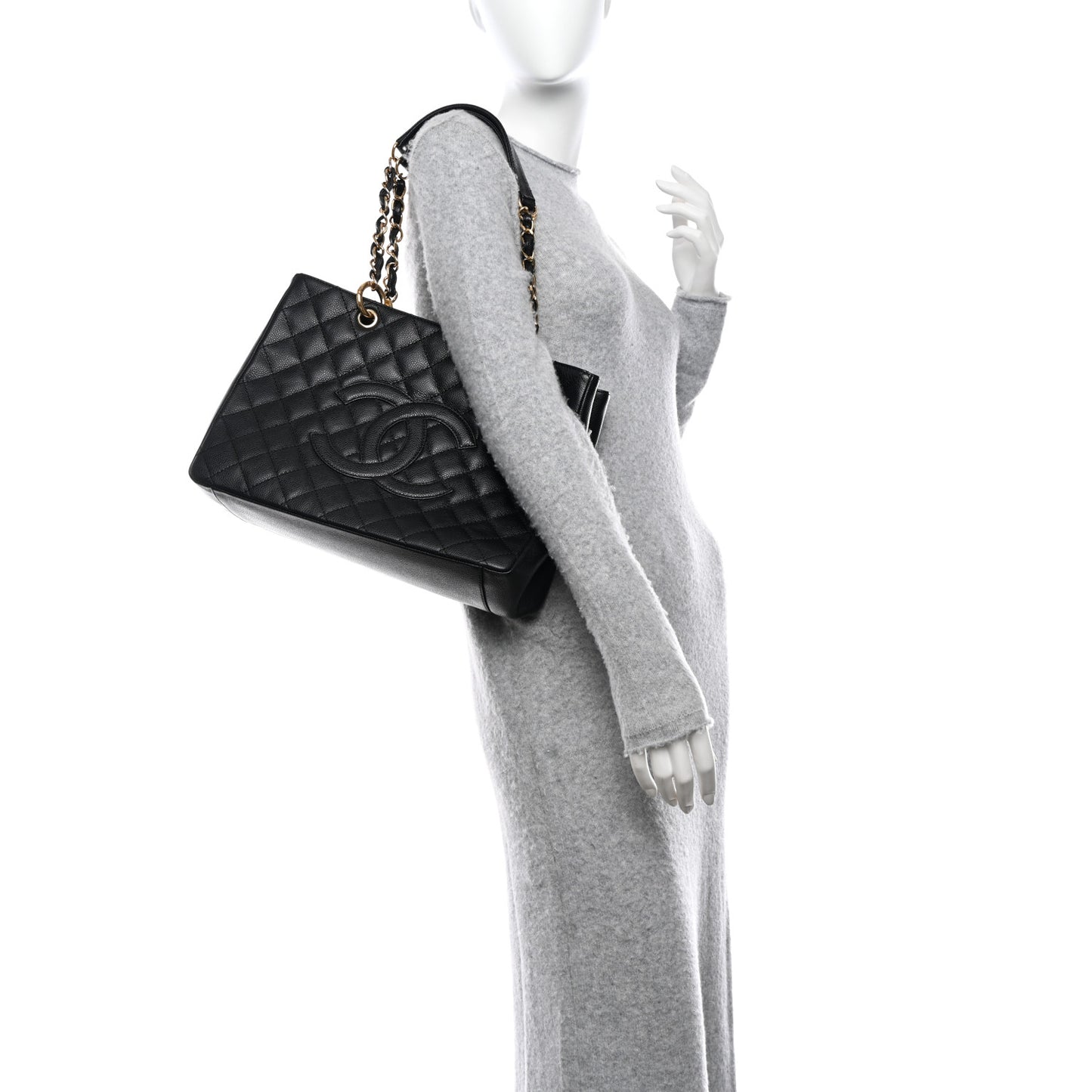 Caviar Quilted Grand Shopping Tote GST Black