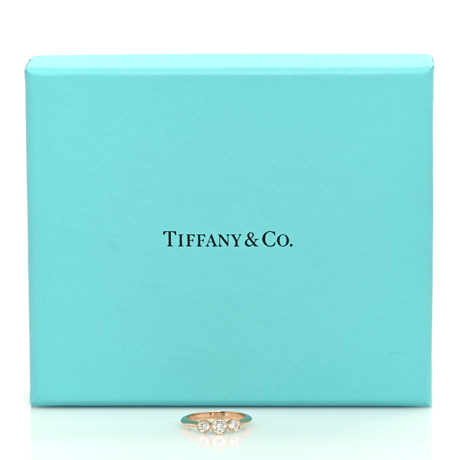 Tiffany 18K Rose Gold Diamond Three Stone Milgrain Ring 46 3.75 5 of 5
