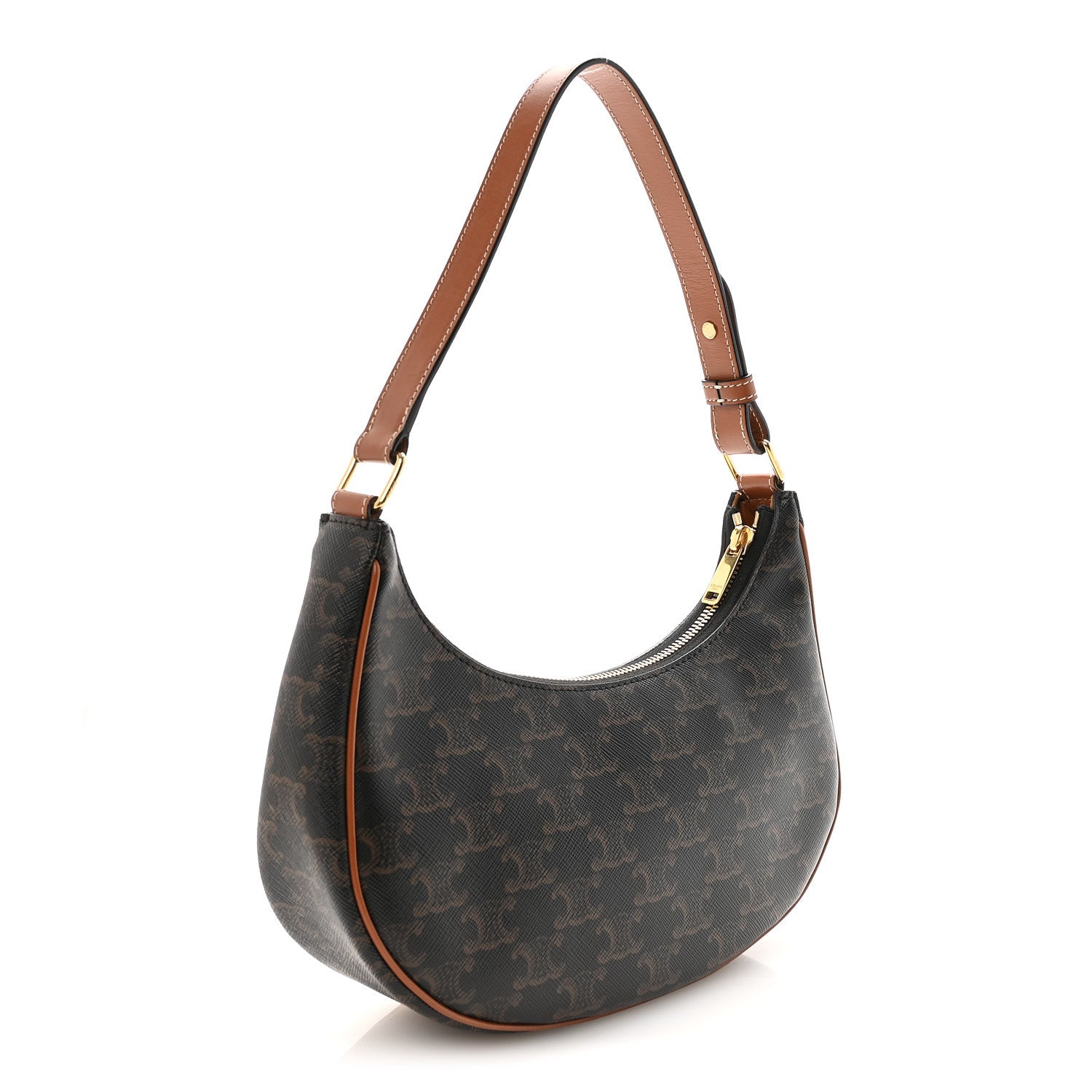 Celine Triomphe Canvas Calfskin Ava Shoulder Bag Tan 3 of 9