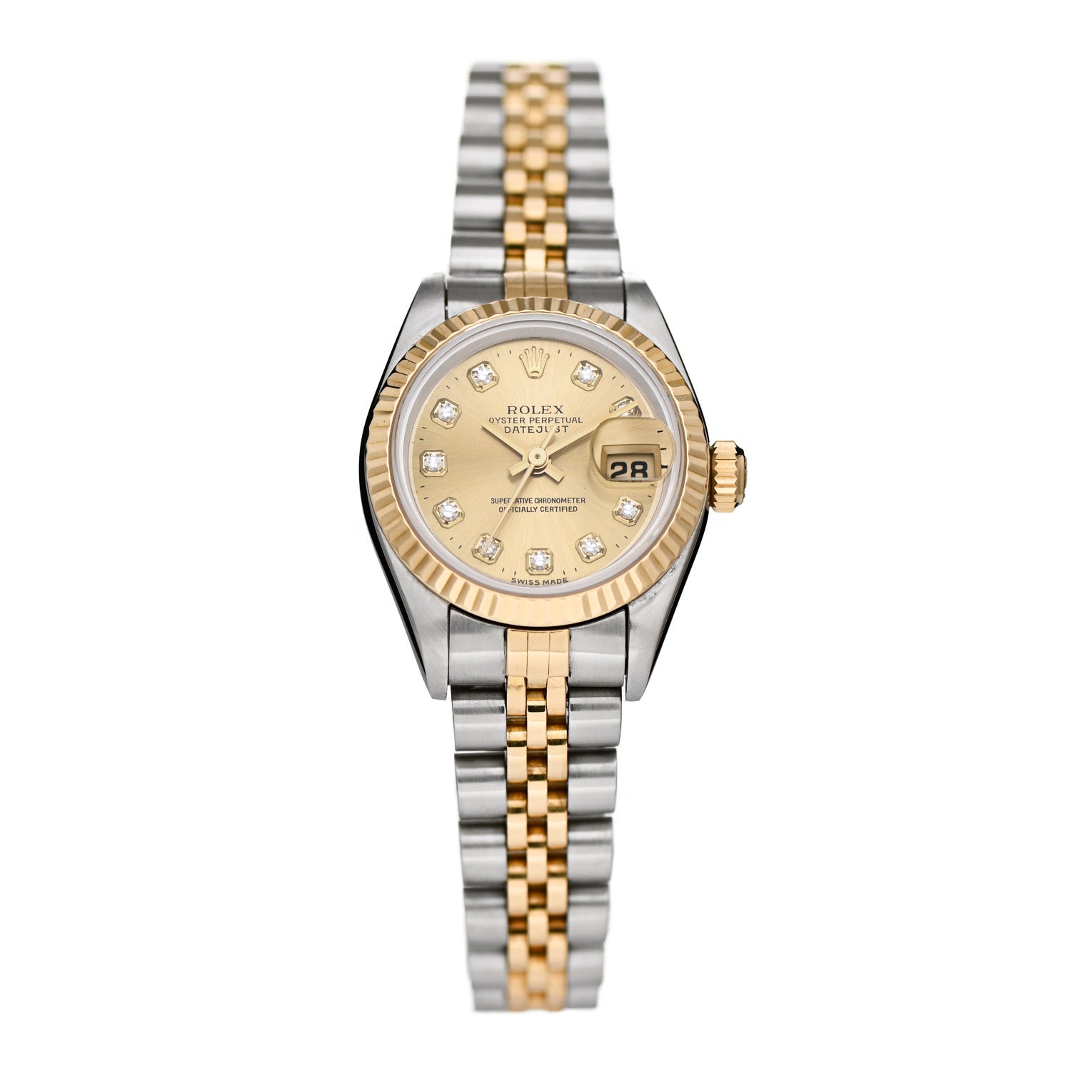 Rolex Stainless Steel 18K Yellow Gold Diamond 26mm Oyster Perpetual Datejust Watch Champagne 79173 1 of 5