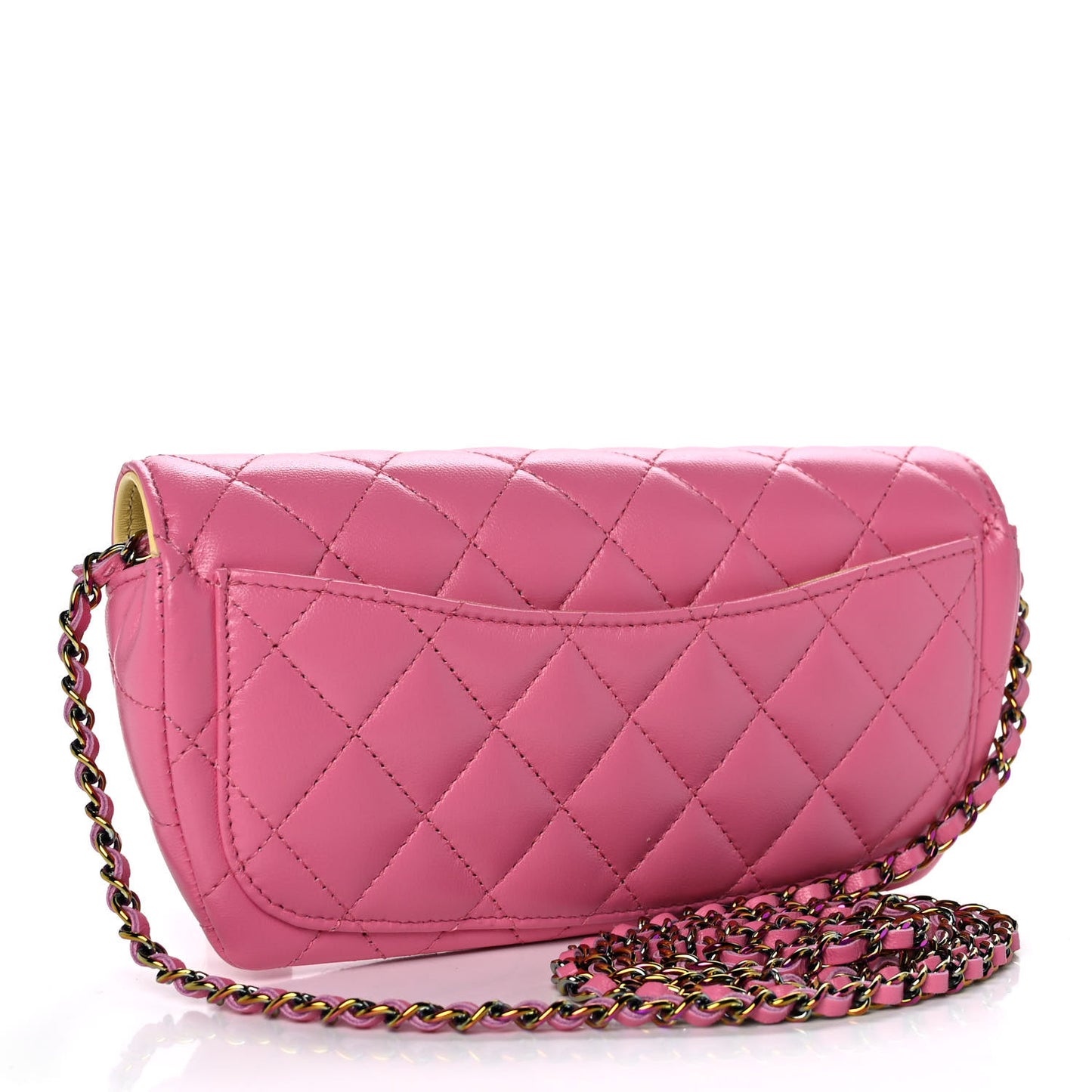 Lambskin Quilted Glasses Case With Chain Pink Yellow