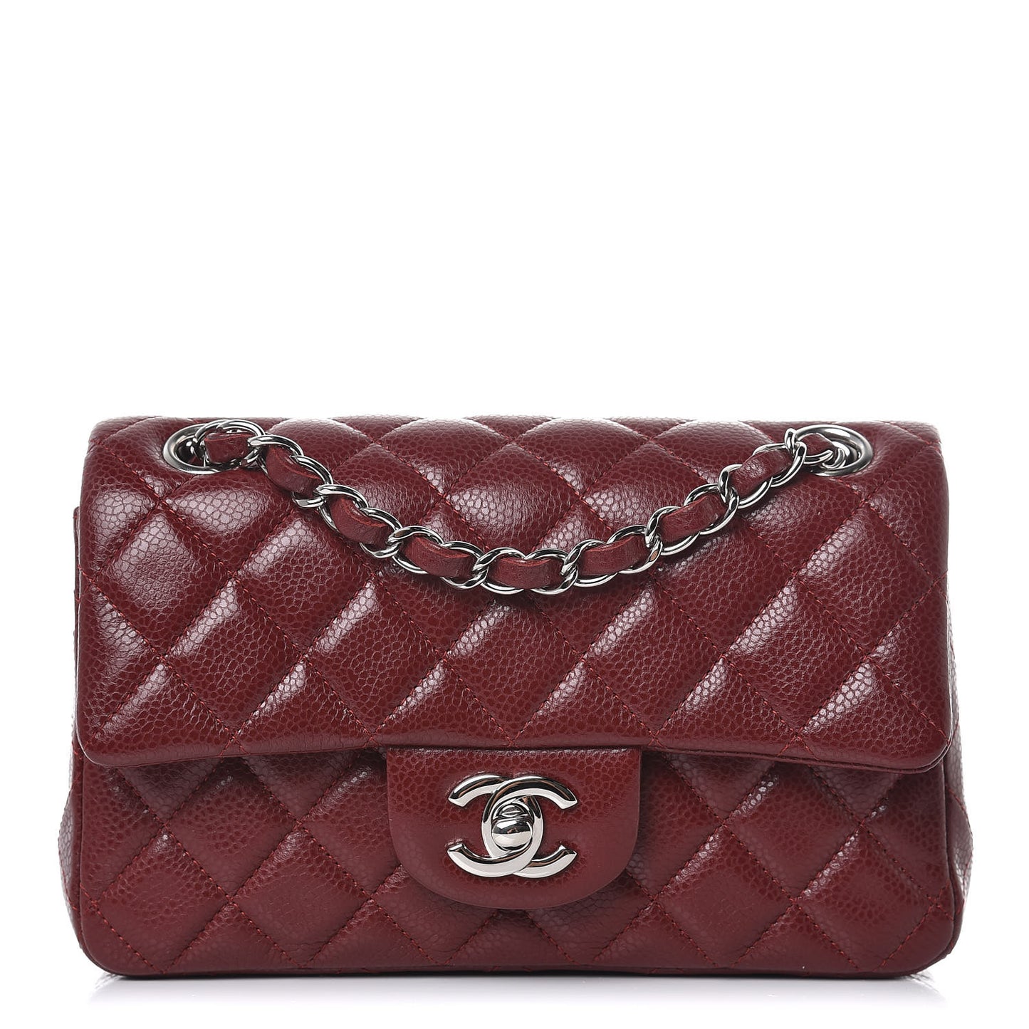Caviar Quilted Mini Rectangular Flap Dark Red