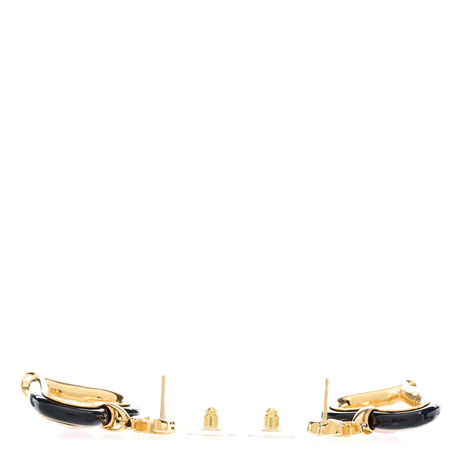 Chanel Resin Heart CC Drop Earrings Black Pink Gold 3 of 5