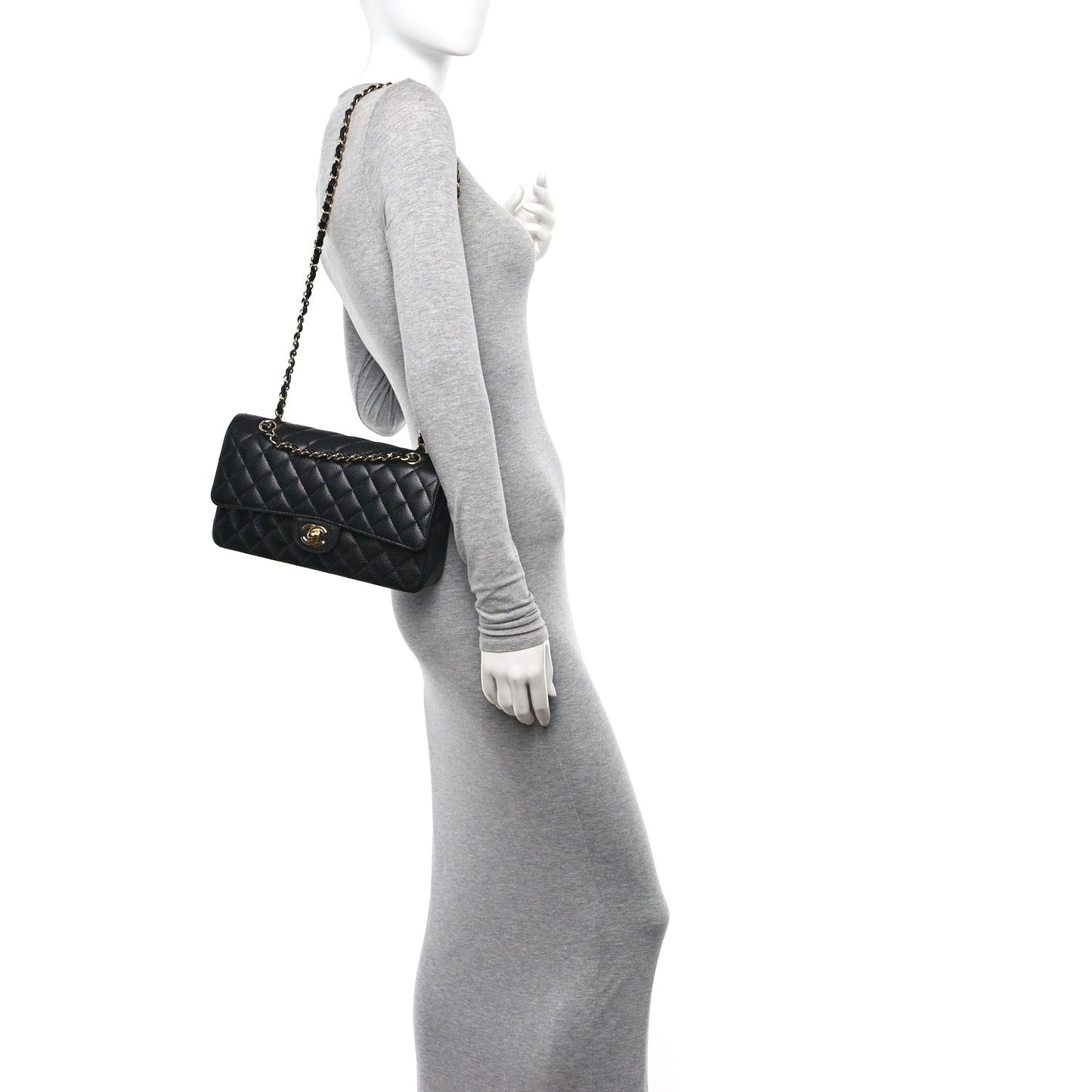 Caviar Quilted Medium Double Flap Black