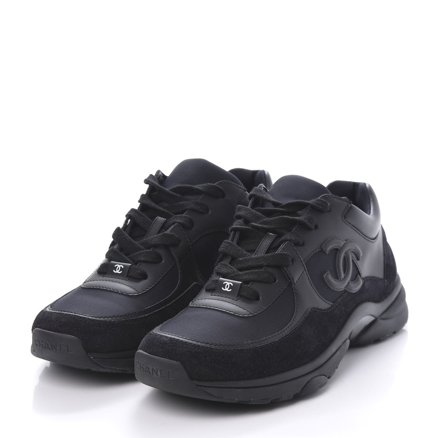Chanel Toile Suede Calfskin CC Sneakers 39 Black 3 of 8