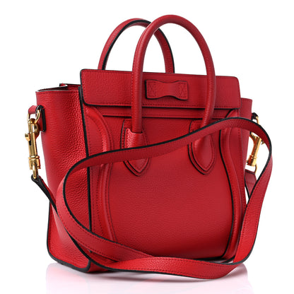Celine Drummed Calfskin Nano Luggage Red 3 of 13