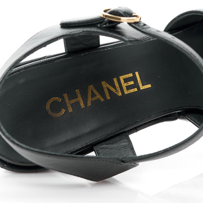 Chanel Lambskin Quilted Peep Toe Wedge Sandals 38.5 Black 7 of 10