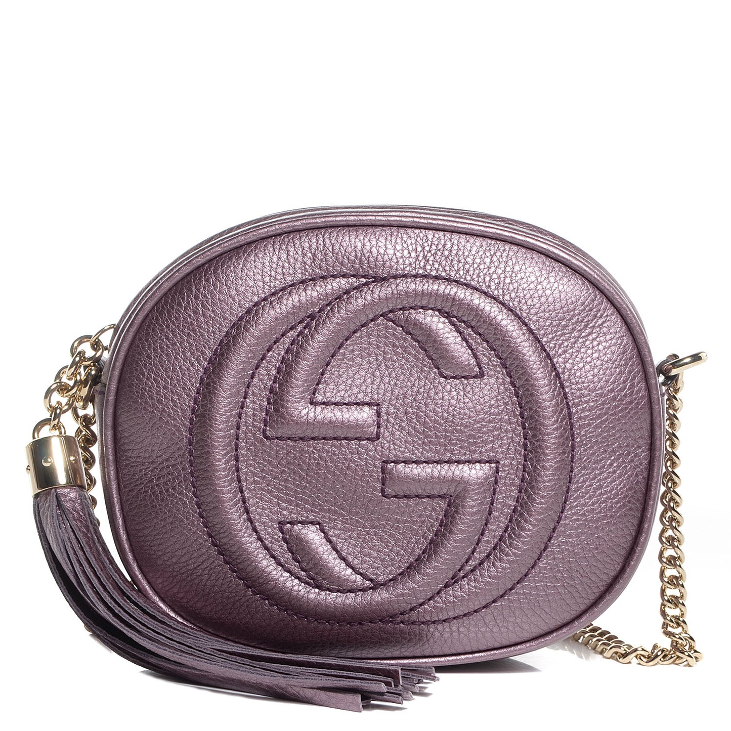 Metallic Pebbled Calfskin Mini Soho Chain Bag Purple