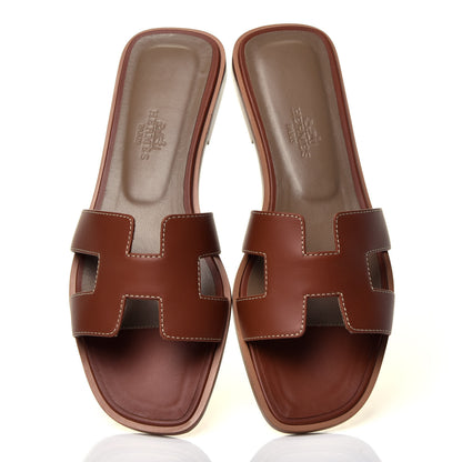 Hermes Box Calfskin Oran Sandals 36 Gold 5 of 8