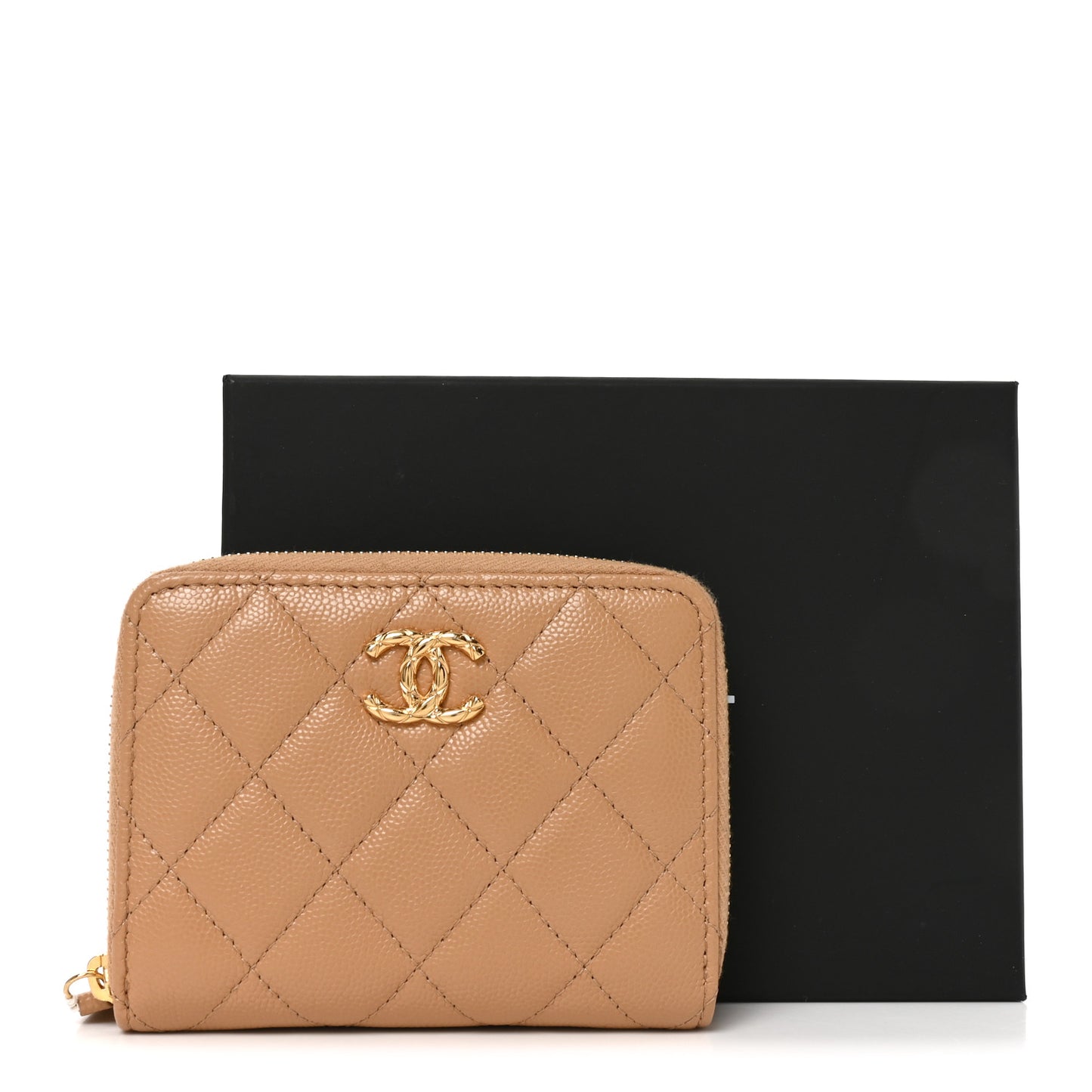 Caviar Quilted CC Flap Card Holder Beige