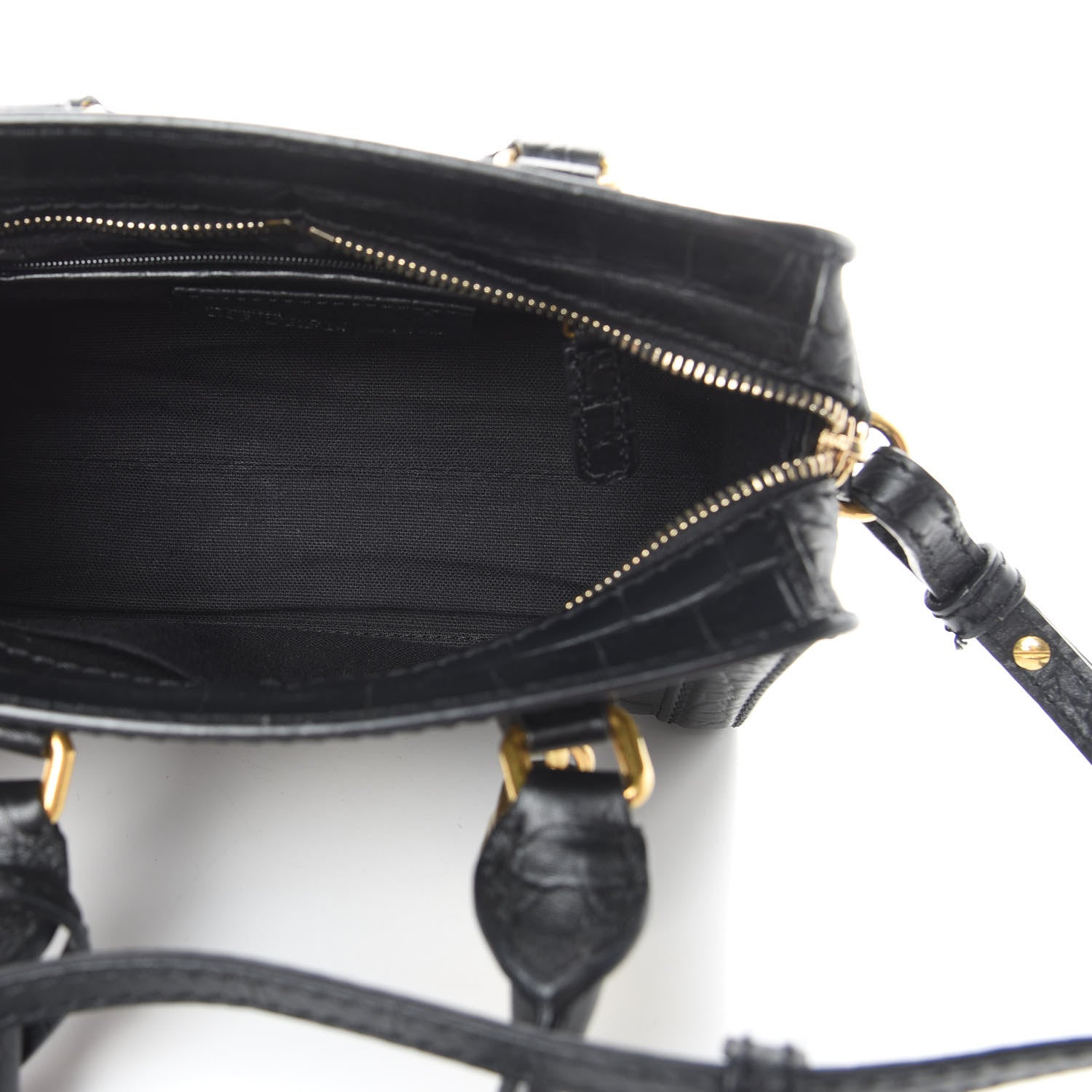 Alexander McQueen Calfskin Crocodile Embossed Mini Skull Padlock Zip Around Tote Black 6 of 17
