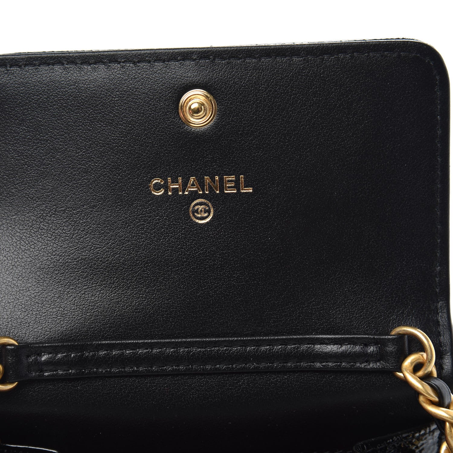 Chanel Shiny Crumpled Calfskin Quilted Chanel 19 Flap Coin Purse With Chain Black 6 of 10