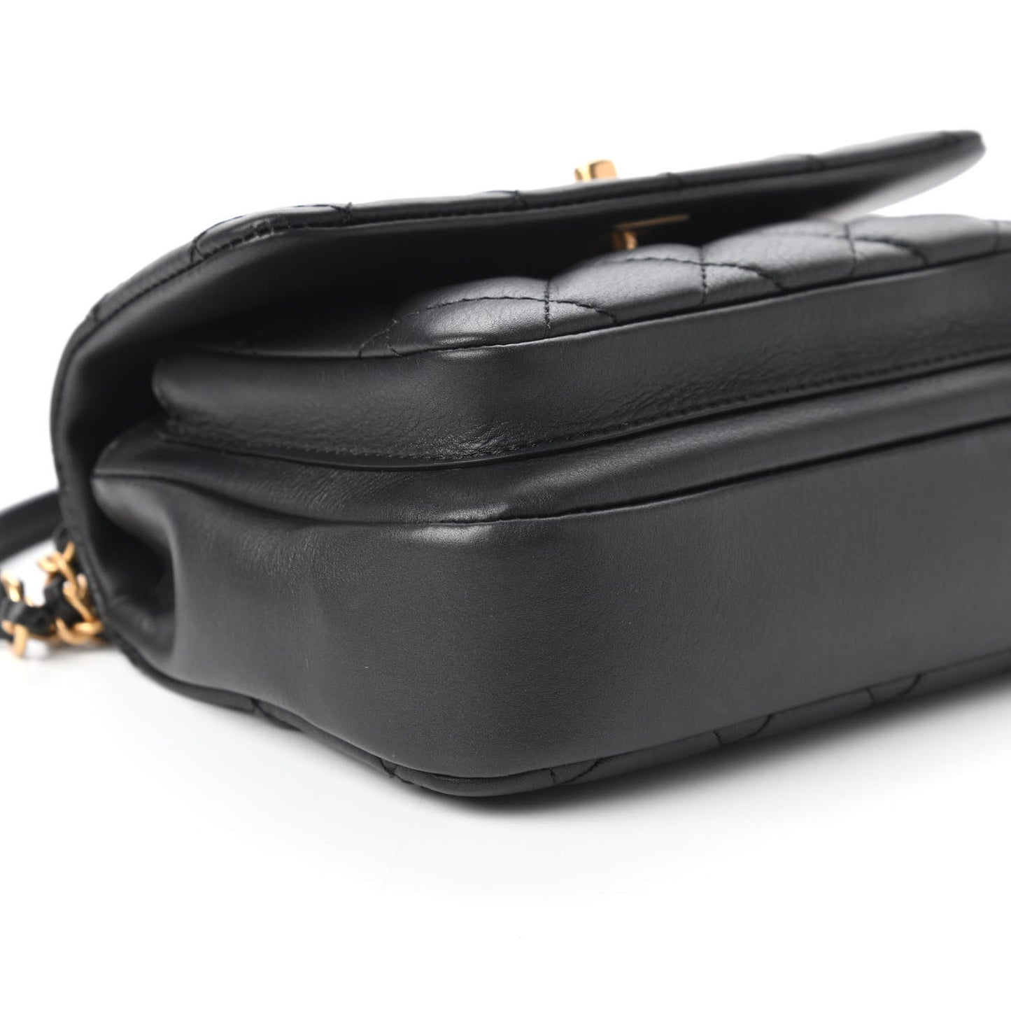 Calfskin Quilted Top Handle Flap Black