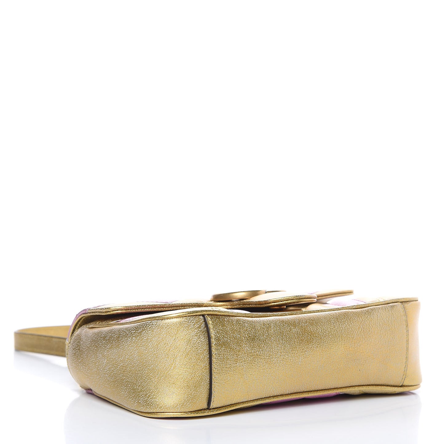 Metallic Calfskin Matelasse Mini GG Marmont Shoulder Bag Gold Pink