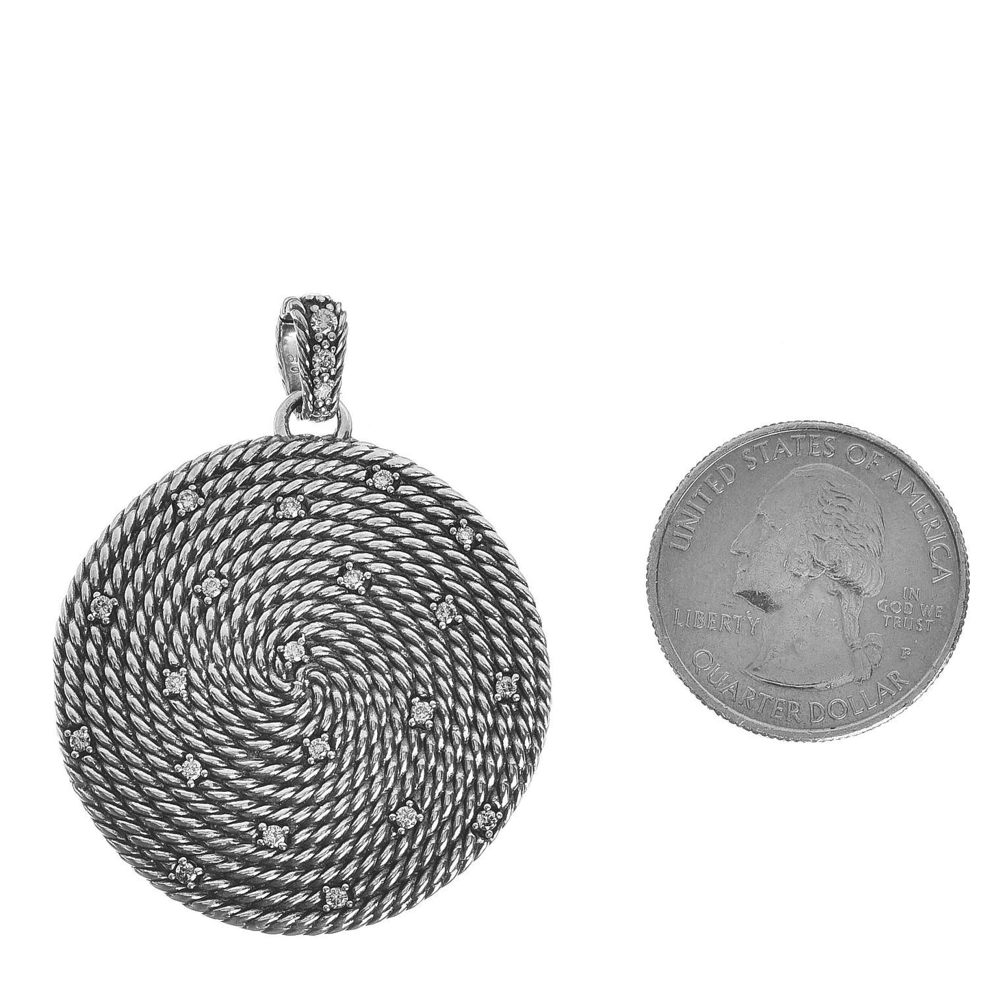 Sterling Silver Diamond Large Cable Coil Pendant