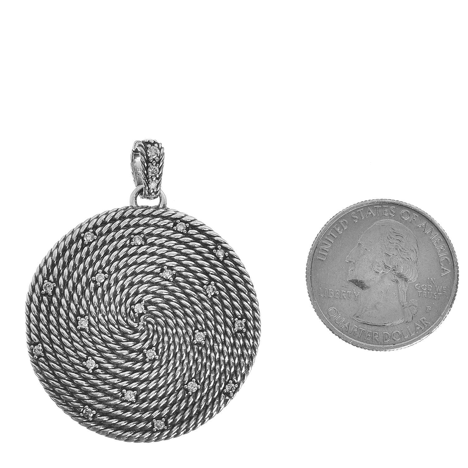 David Yurman Sterling Silver Diamond Large Cable Coil Pendant 2 of 3