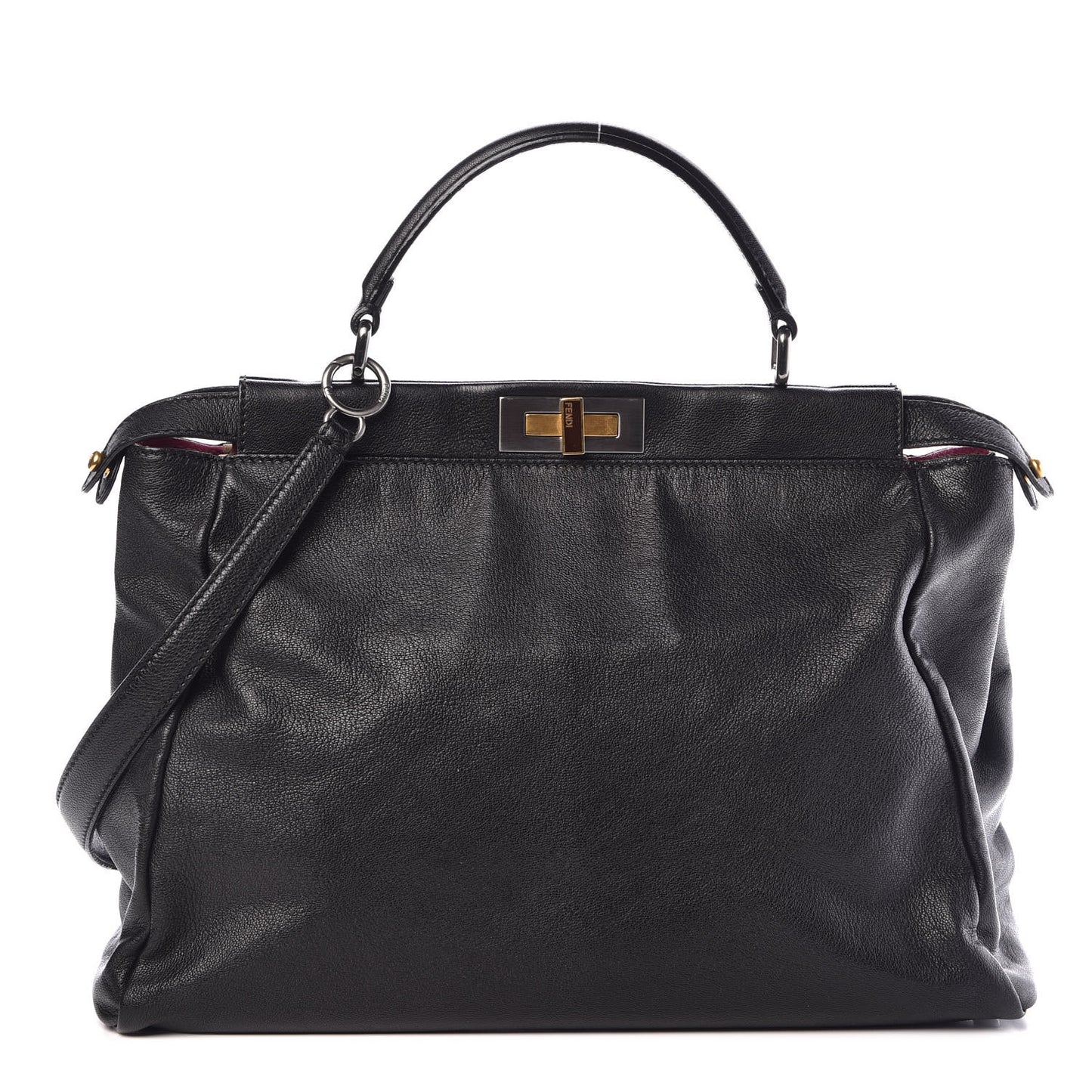 Goatskin Large Peekaboo Iconic Satchel Black Lampone