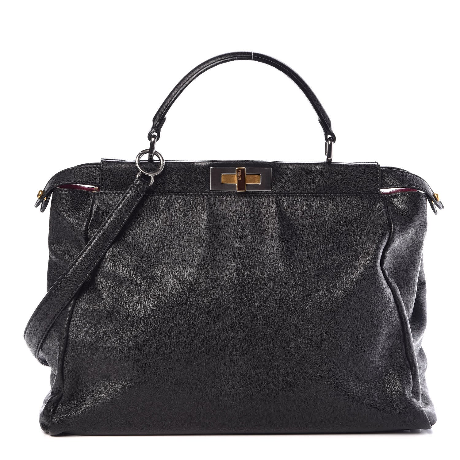 Fendi Goatskin Large Peekaboo Iconic Satchel Black Lampone 25 of 25