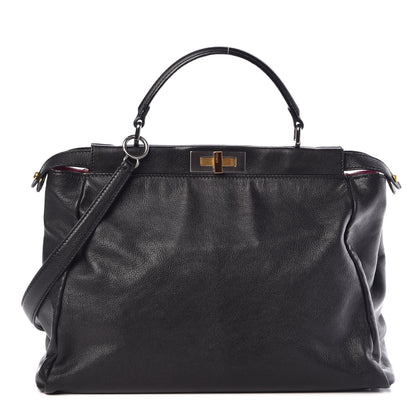 Fendi Goatskin Large Peekaboo Iconic Satchel Black Lampone 25 of 25