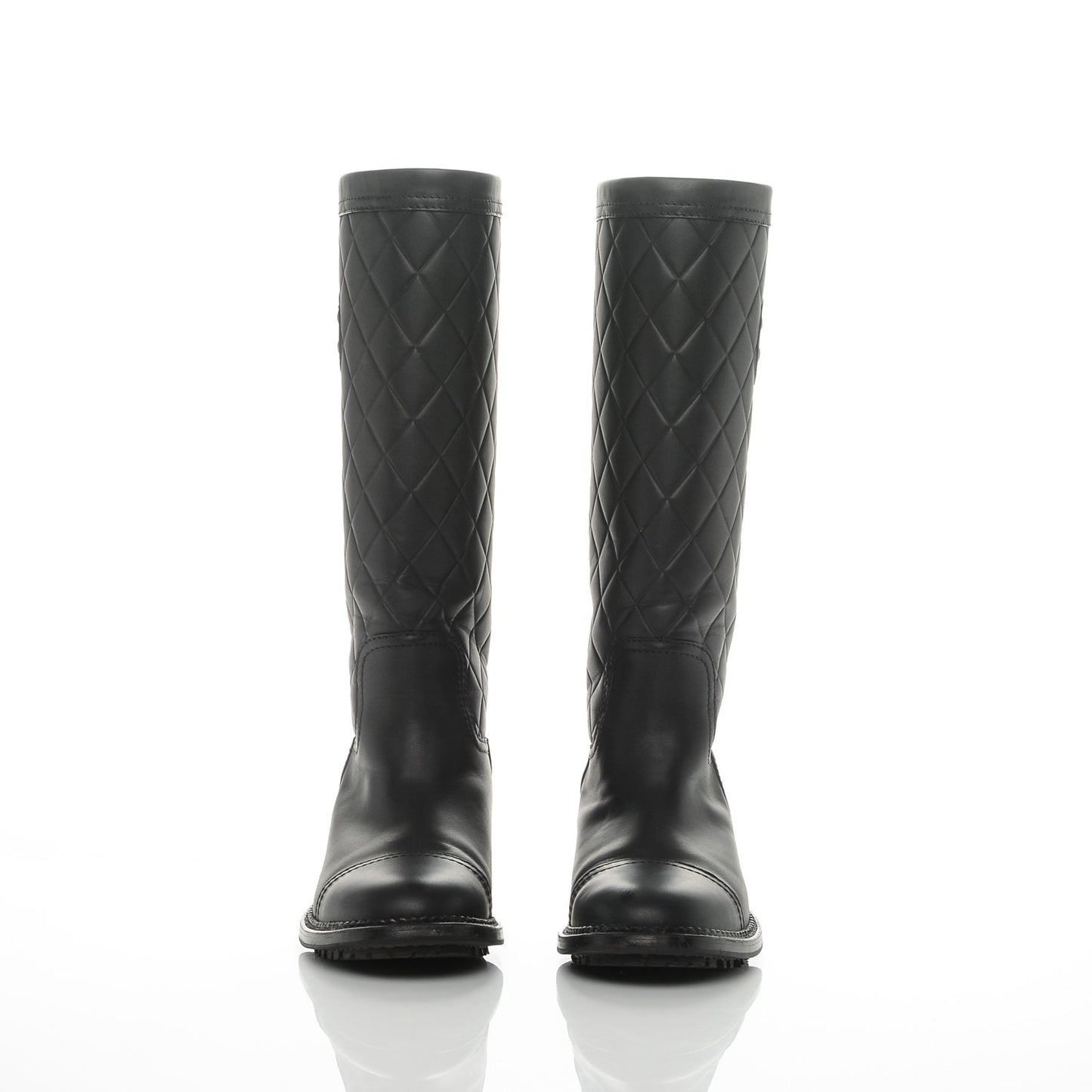 Calfskin Quilted Riding Boots 36.5 Black