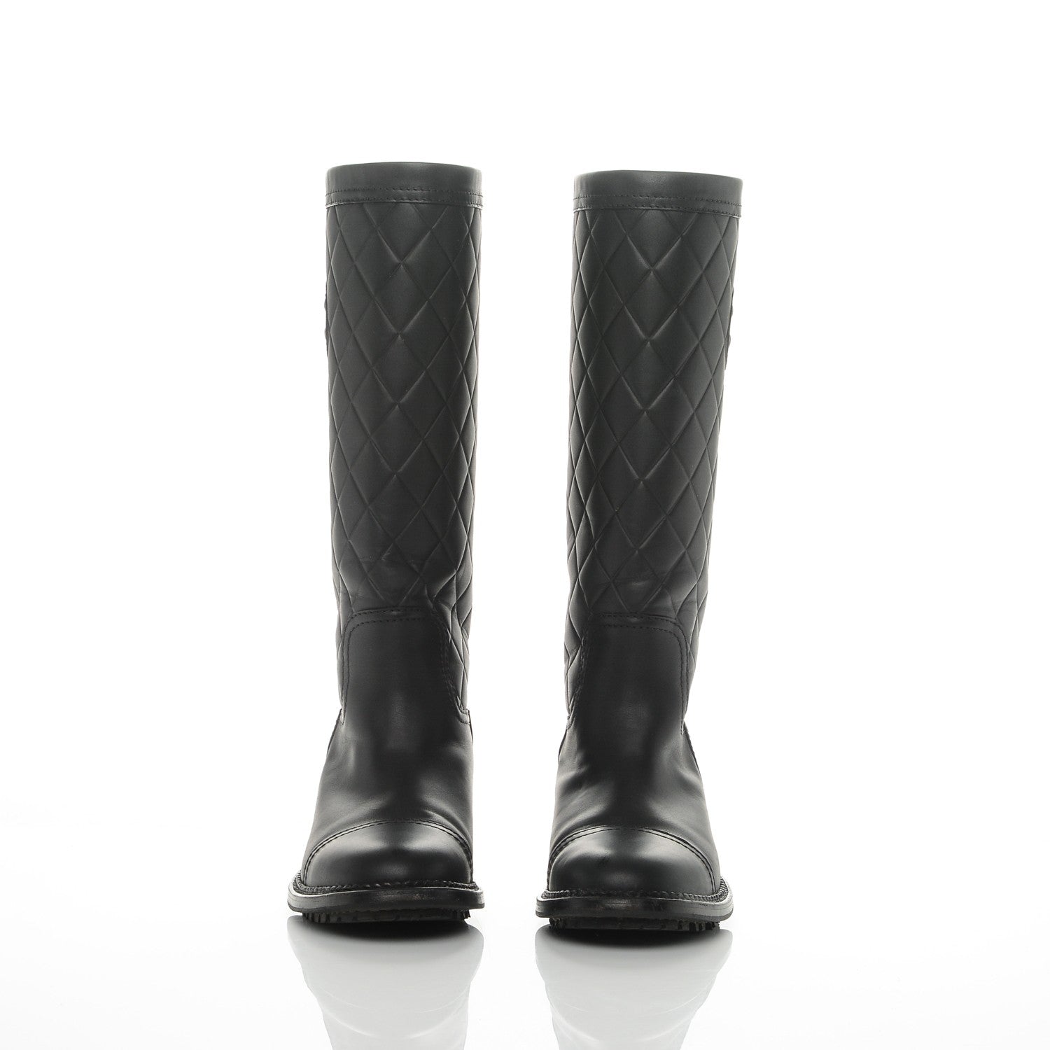 Chanel Calfskin Quilted Riding Boots 36.5 Black 2 of 6