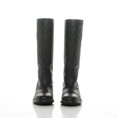 Chanel Calfskin Quilted Riding Boots 36.5 Black 2 of 6