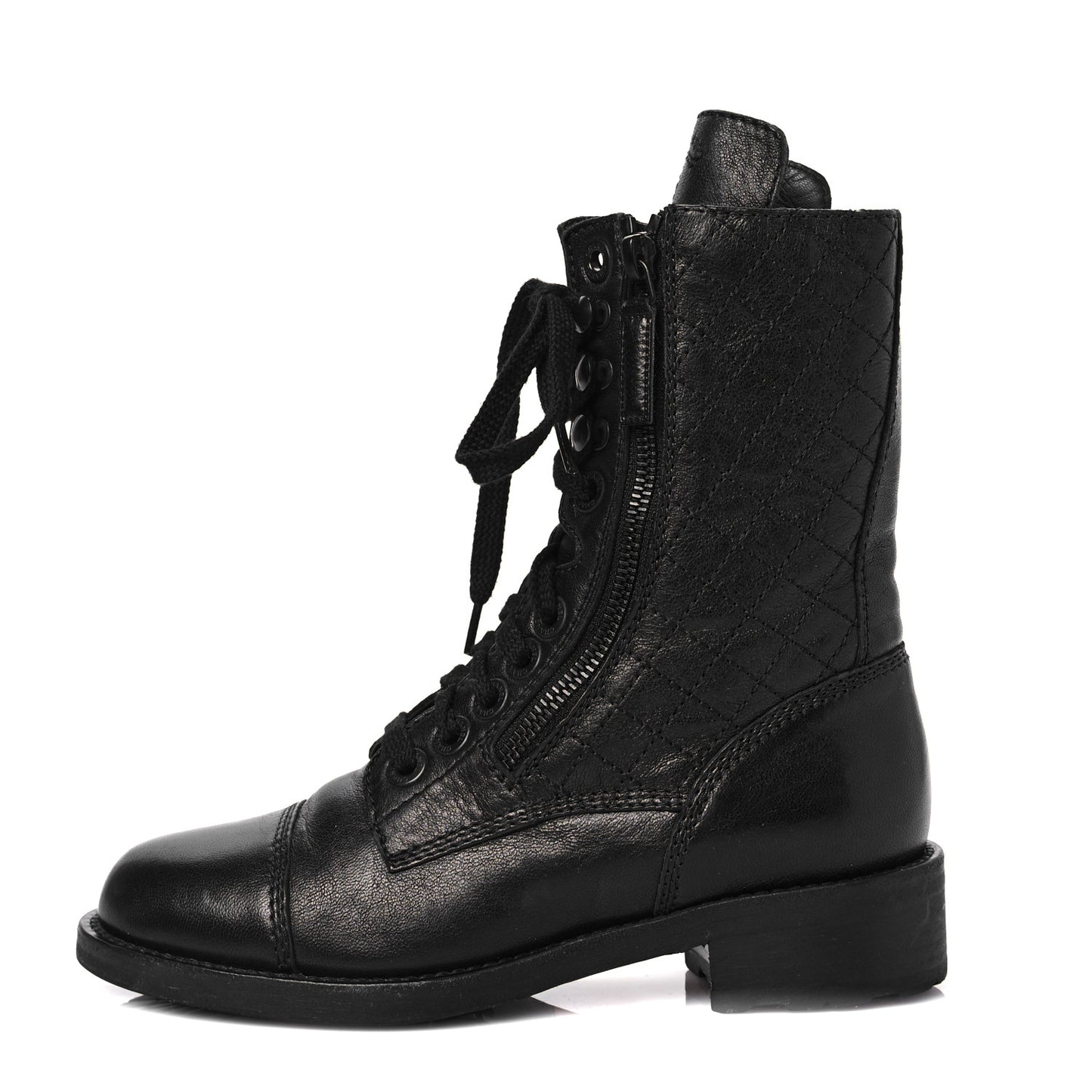 Sheepskin Quilted Lace Up Combat Boots 35 Black