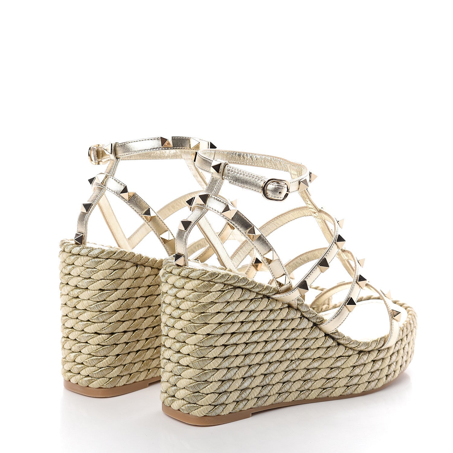 Valentino Garavani Metallic Nappa Rockstud Ankle Strap Torchon Espadrille Caged 25/95mm Wedge Sandals 37 Platino 4 of 7