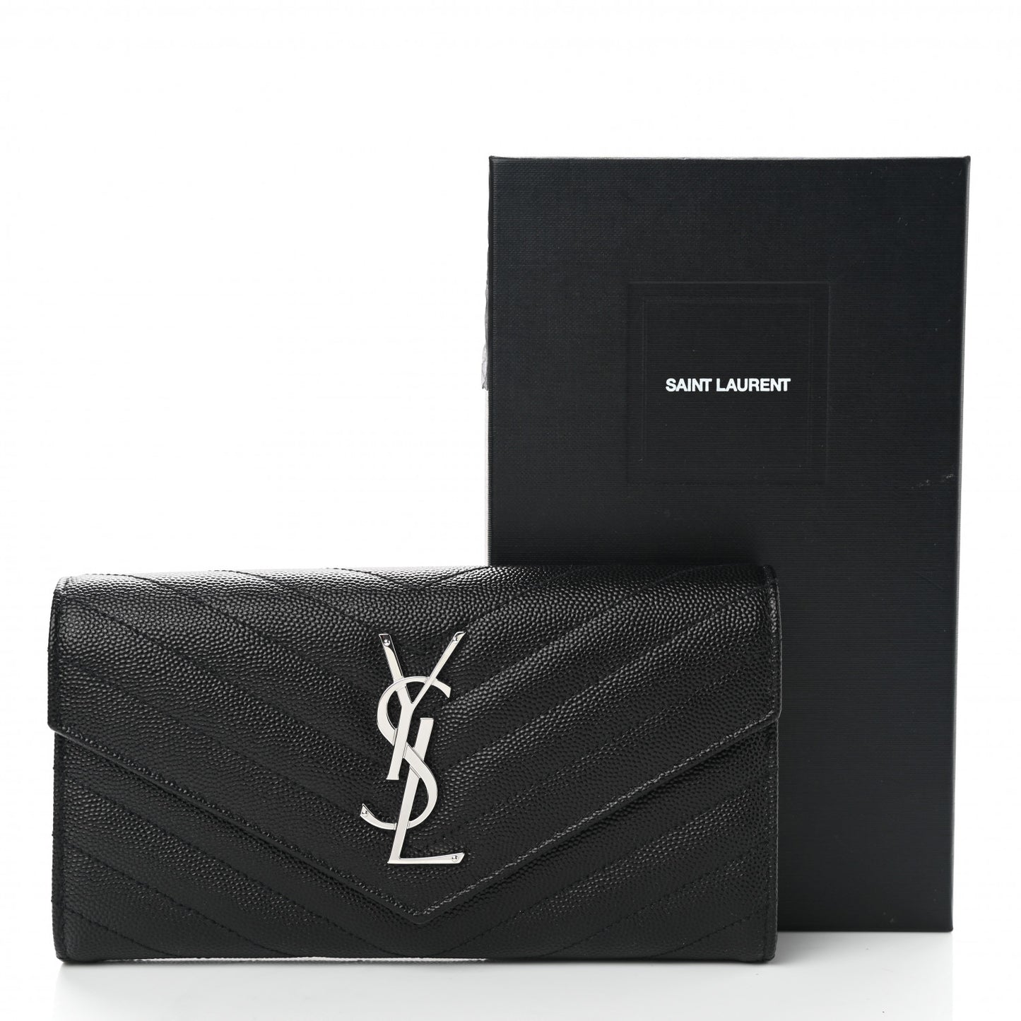 Grain De Poudre Matelasse Chevron Monogram Flap Wallet Black