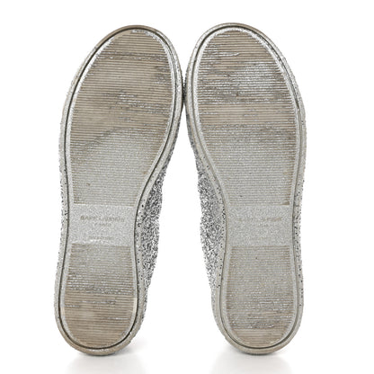Saint Laurent Calfskin Crystal Glitter Andy Sneakers 36 Silver 6 of 12