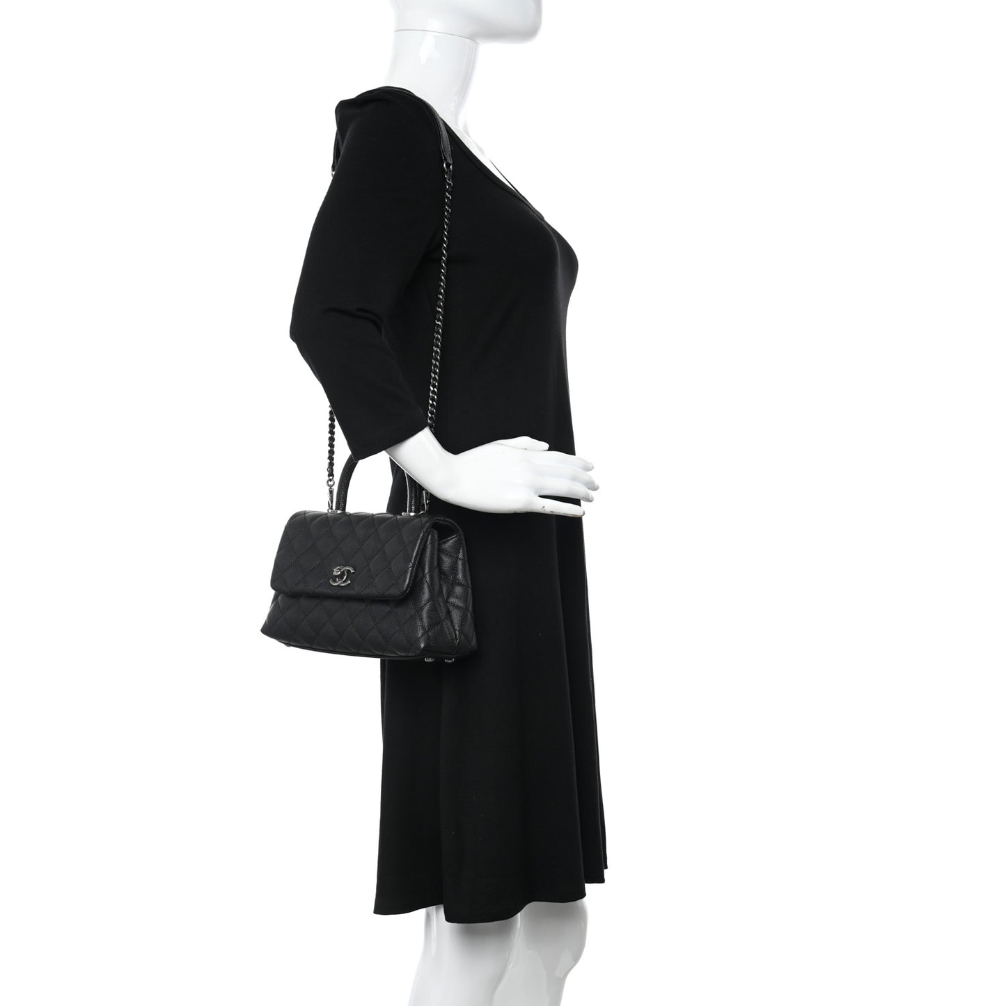 Caviar Lizard Embossed Quilted Mini Coco Handle Flap Black