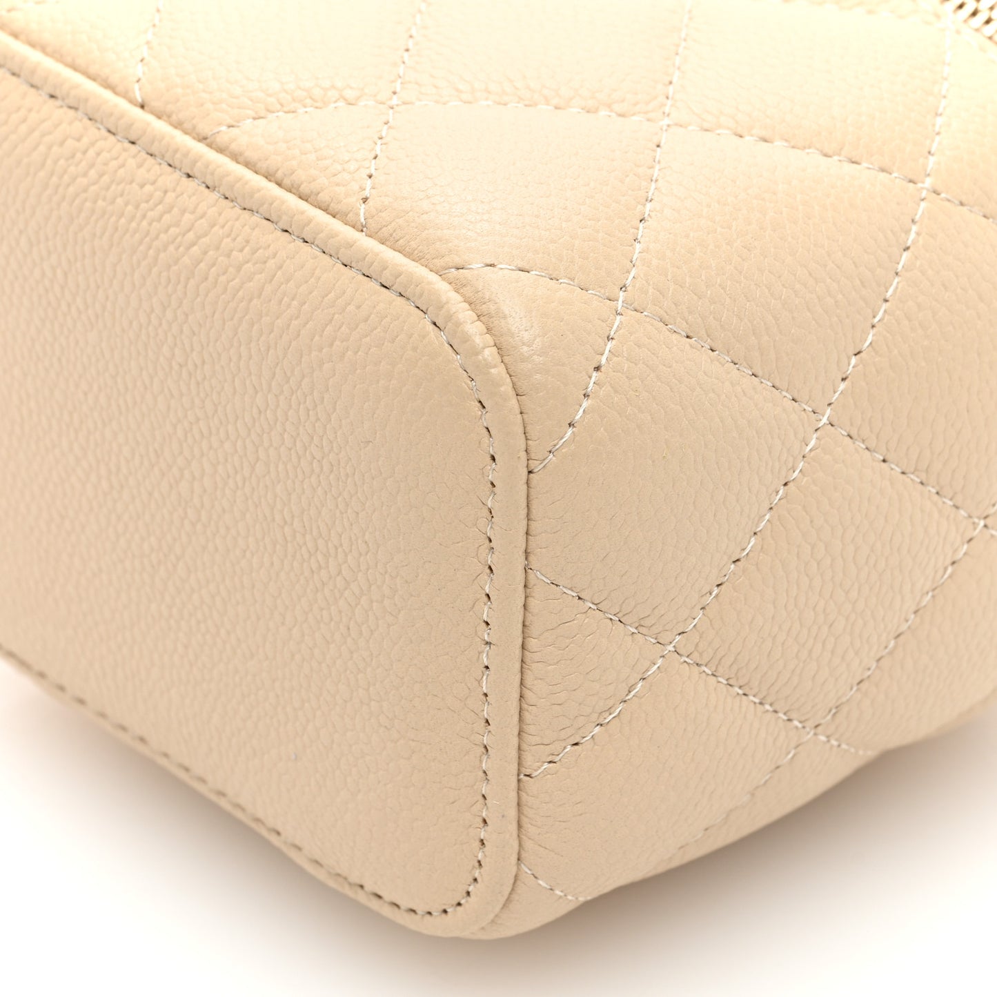 Caviar Quilted Tiny CC Mini Vanity Case With Chain Light Beige