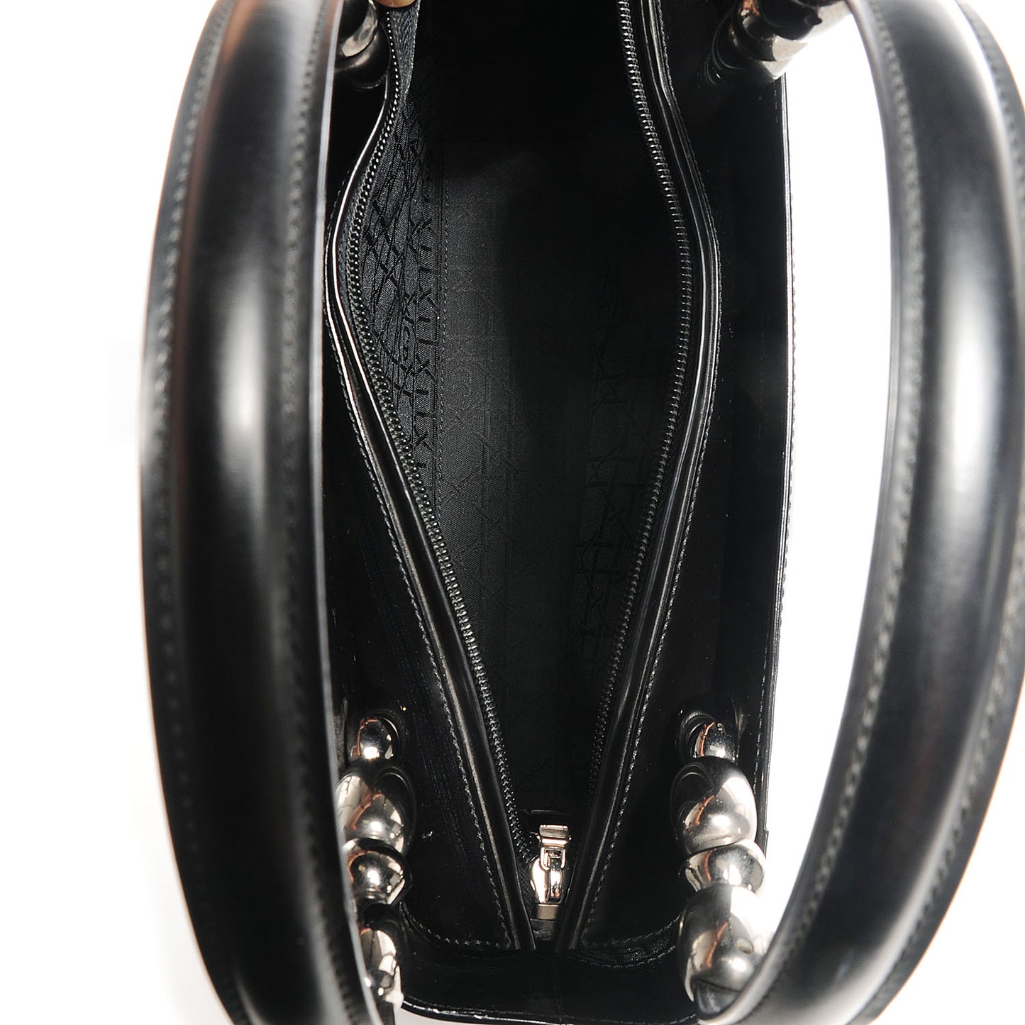 Patent Chrome Beaded Malice Tote Black