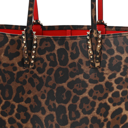 Christian Louboutin Calfskin Leopard Print Spikes East West Cabata Tote Brown 9 of 11