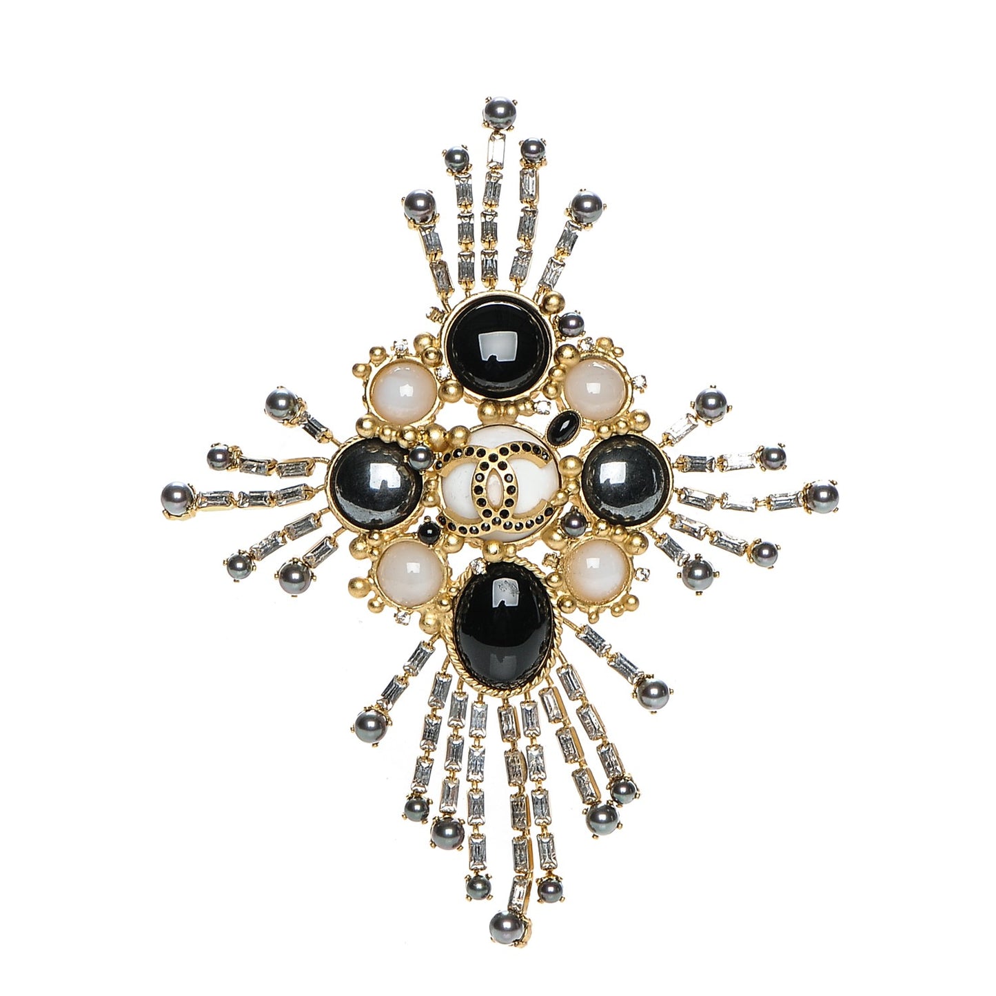 Crystal Poured Glass CC Brooch Black Gold
