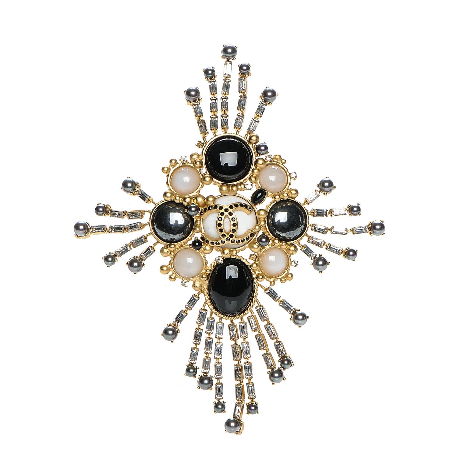 Chanel Crystal Poured Glass CC Brooch Black Gold 1 of 5