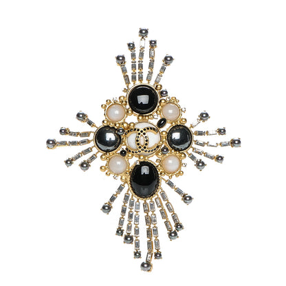 Chanel Crystal Poured Glass CC Brooch Black Gold 1 of 5