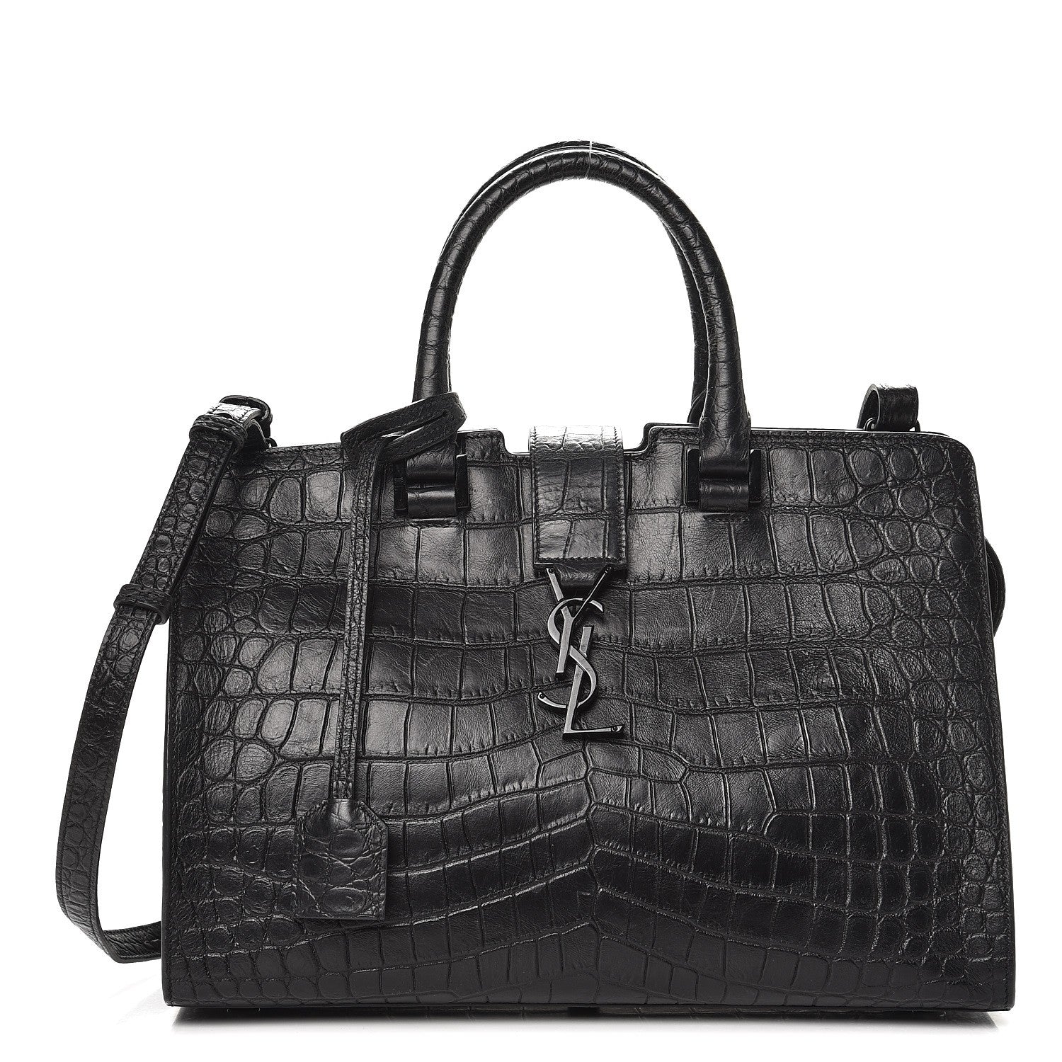 Saint Laurent Calfskin Crocodile Embossed Small Monogram Cabas Black 1 of 8