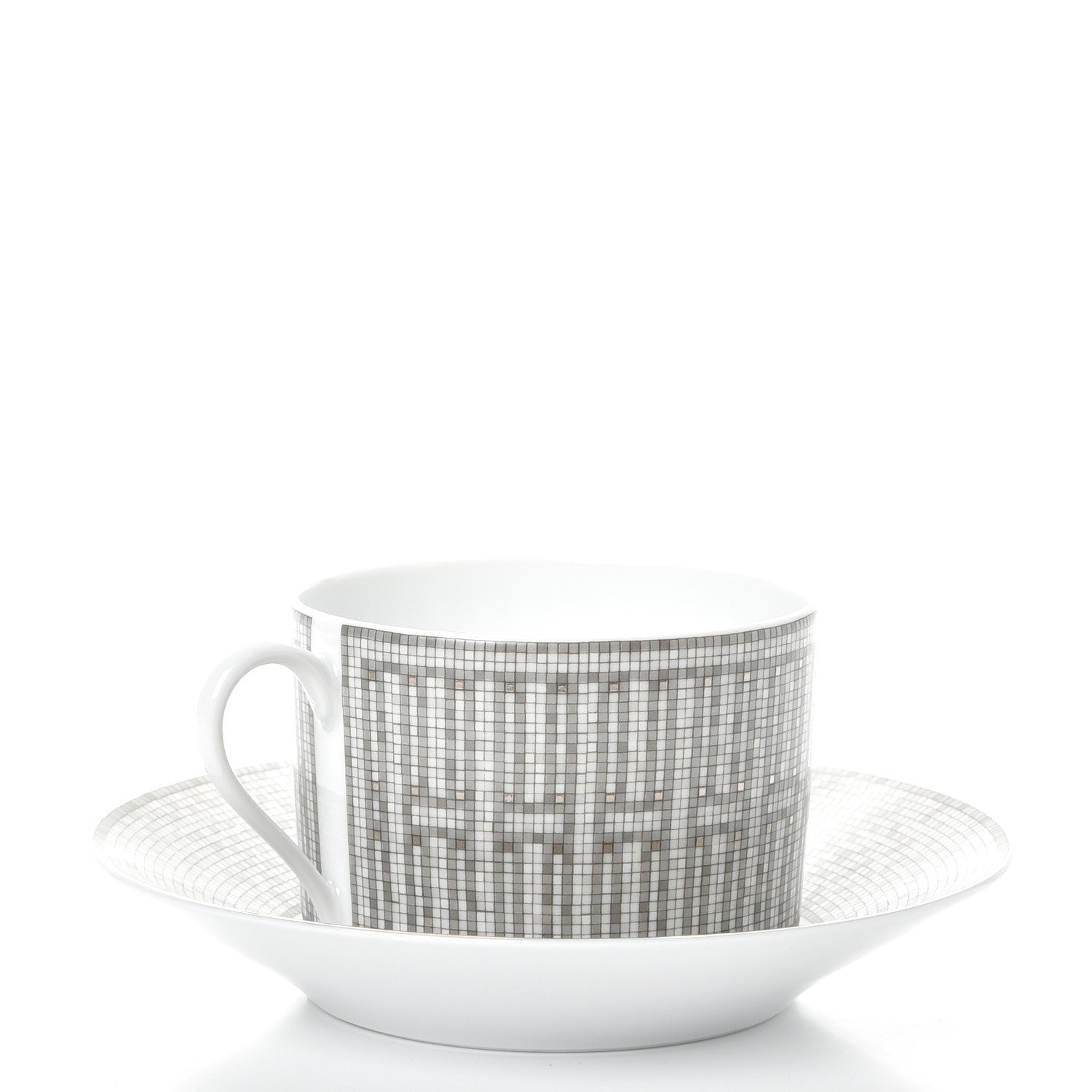 Hermes Porcelain Mosaique Au 24 Breakfast Cup And Saucer Set Of 2 Platine 8 of 27