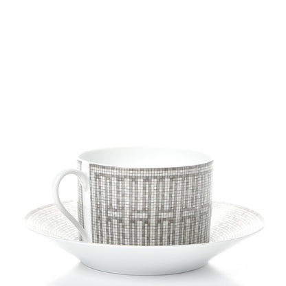 Hermes Porcelain Mosaique Au 24 Breakfast Cup And Saucer Set Of 2 Platine 8 of 27