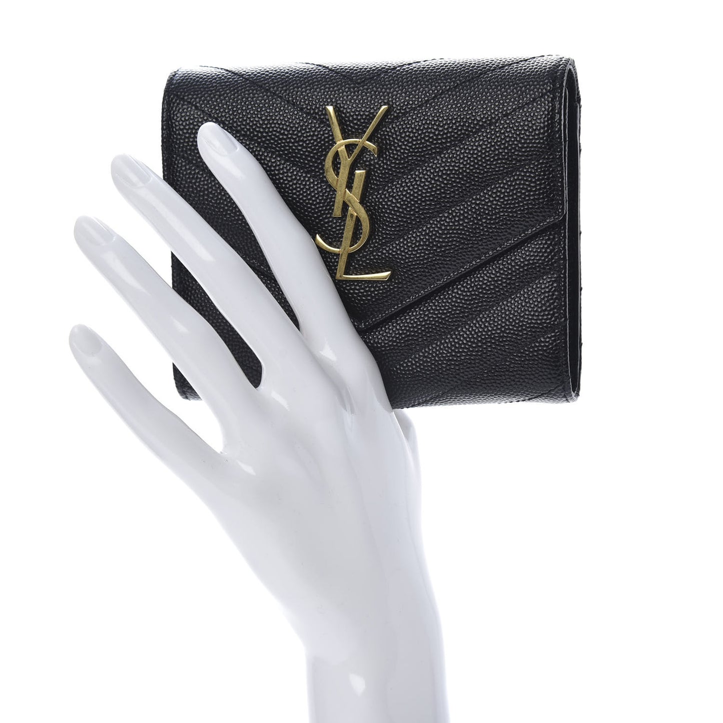 Grain De Poudre Matelasse Chevron Monogram Compact Tri Fold Wallet Black