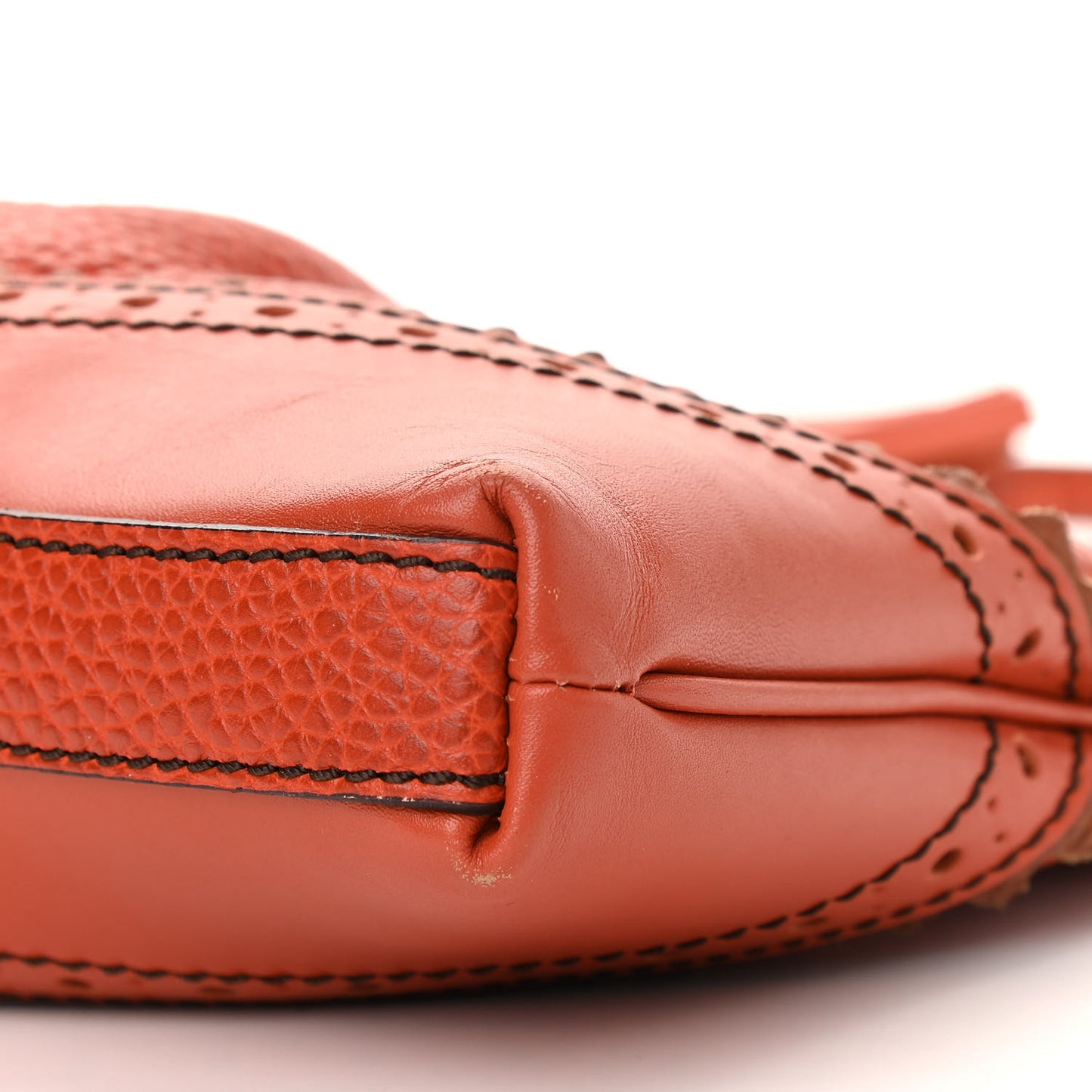 Grainy Calfskin Broguing Crossbody Tangerine