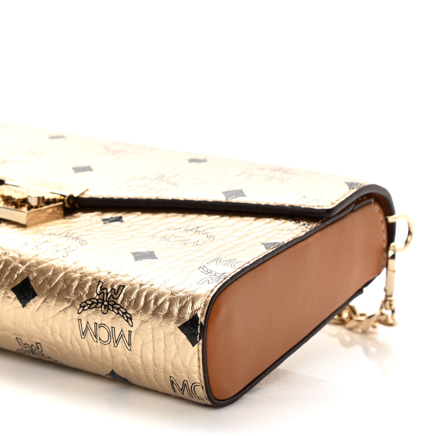 MCM Metallic Visetos Medium Millie Crossbody Bag Berlin Gold 9 of 9