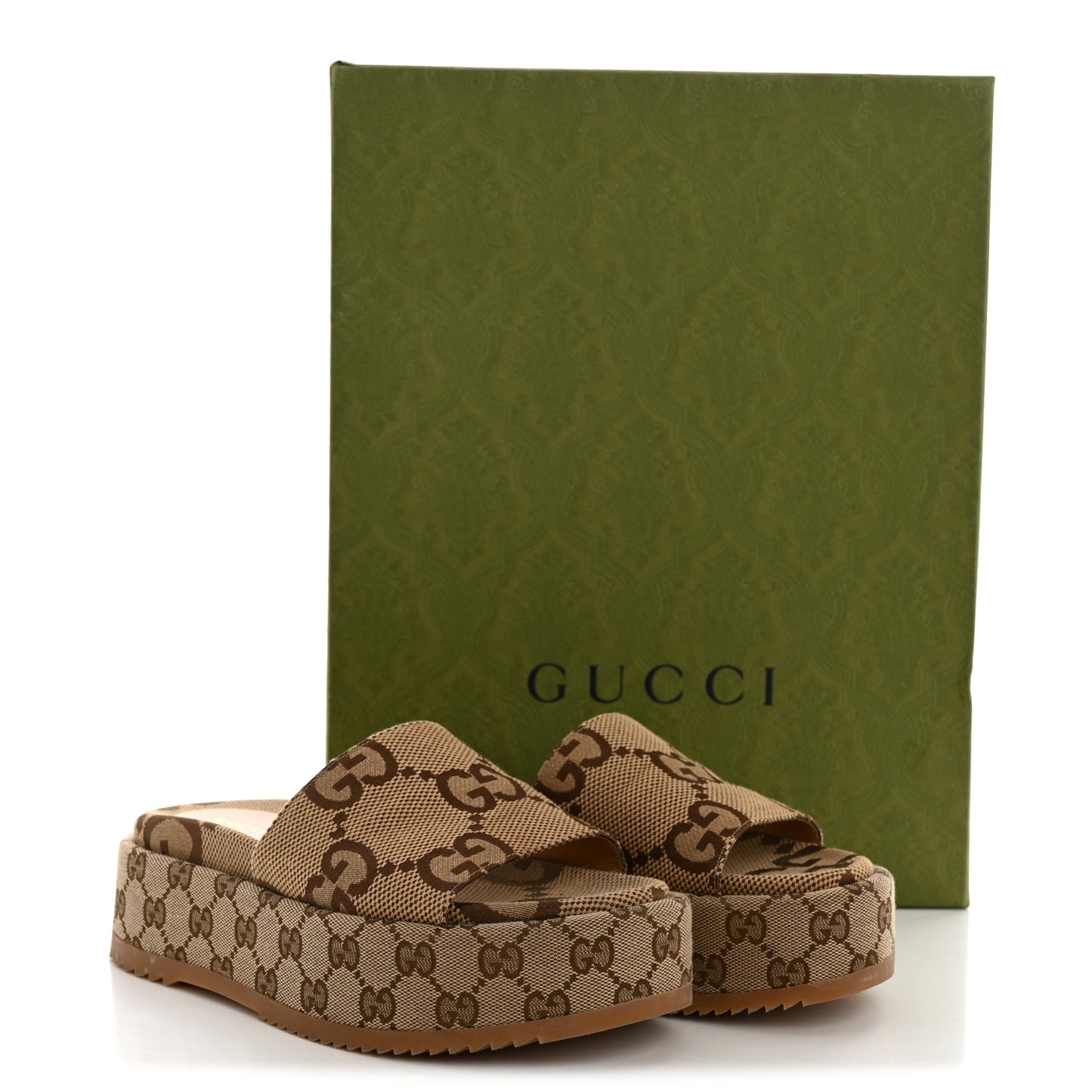 Monogram Maxi GG Angelina Platform 55mm Slide Sandals 36 Camel Ebony