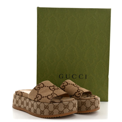 Gucci Monogram Maxi GG Angelina Platform 55mm Slide Sandals 36 Camel Ebony 10 of 10