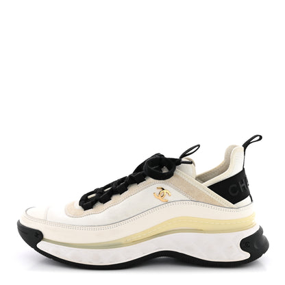 Chanel Velvet Calfskin Mixed Fibers CC Sneakers 40 Ivory Black 1 of 11
