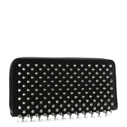Christian Louboutin Calfskin Snakeskin Embossed Panettone Spiked Zip Around Wallet Black 3 of 12
