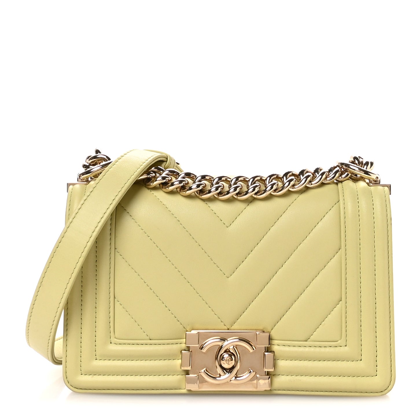 Lambskin Chevron Quilted Small Boy Flap Light Green