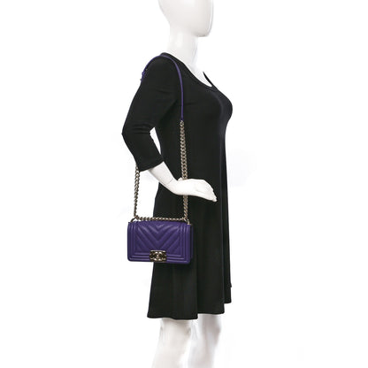 Chanel Caviar Chevron Quilted Small Boy Flap Purple 2 of 9